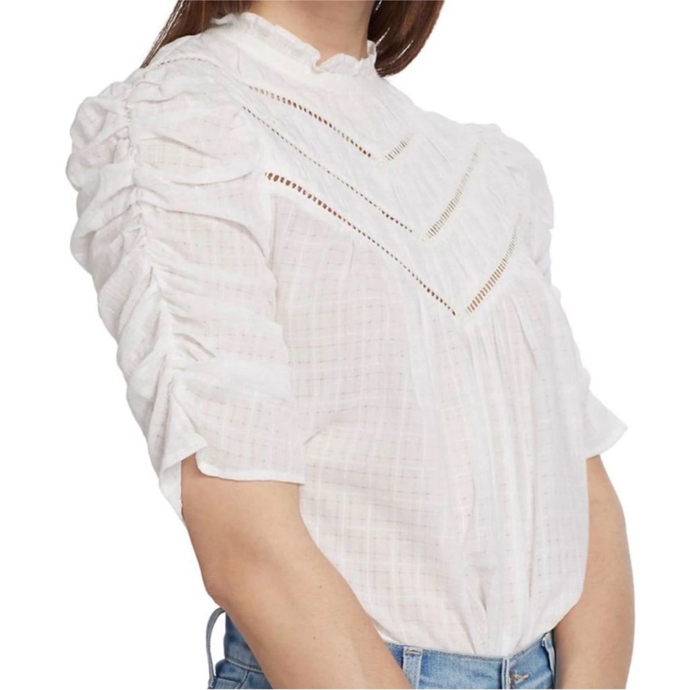 Veronica Beard Frasier Ruffled-Neck Ruched Sleeve Top White Womens size 4